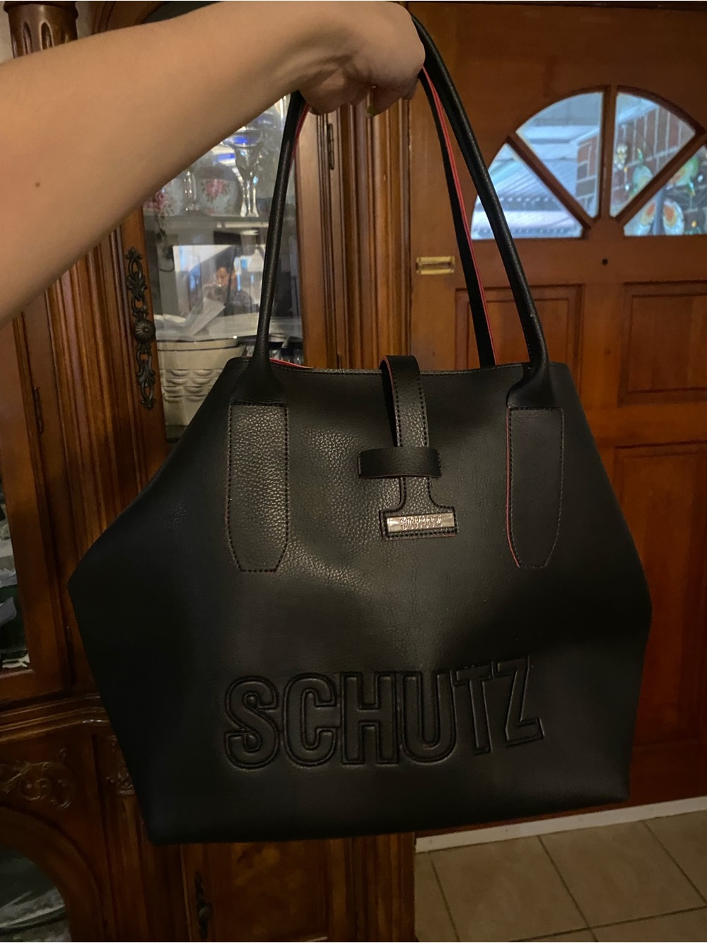 NWOT- SCHUTZ Black Tote with Subtle Red Trim - Picture 2 of 14
